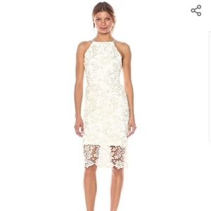 Floral metallic lace sheath deess